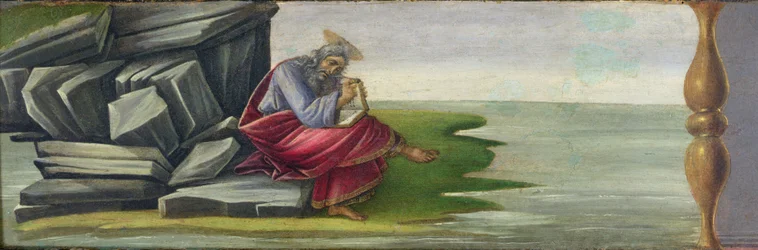 Saint John the Divine on Patmos, Writing the Book of Revelations, predella panel from the Altarpiece of Saint Mark, c.1488-90